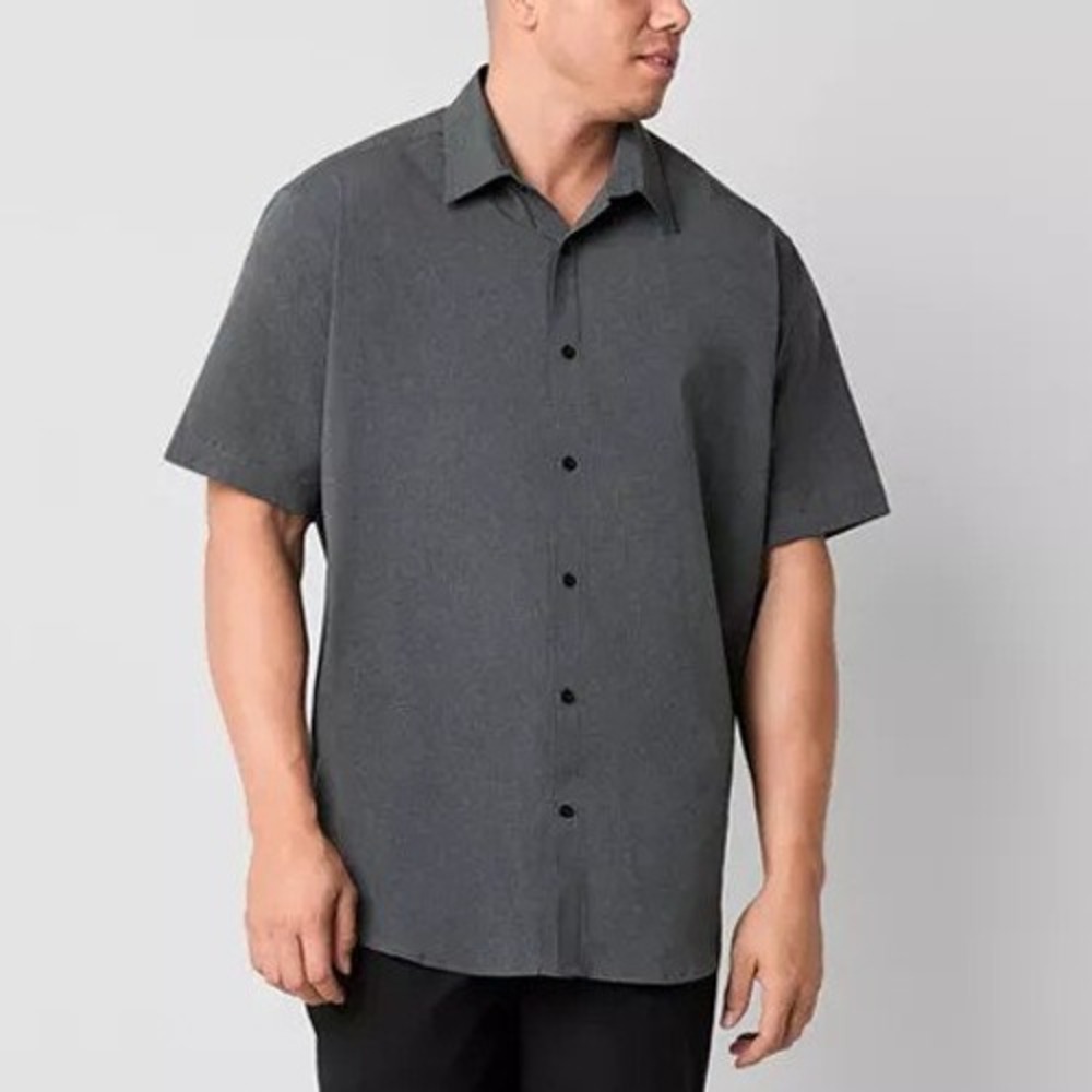MSRP $54 Stylus Men's 2XL Charcoal Smoke Big & Tall Button Up Shirt Short Sleeve